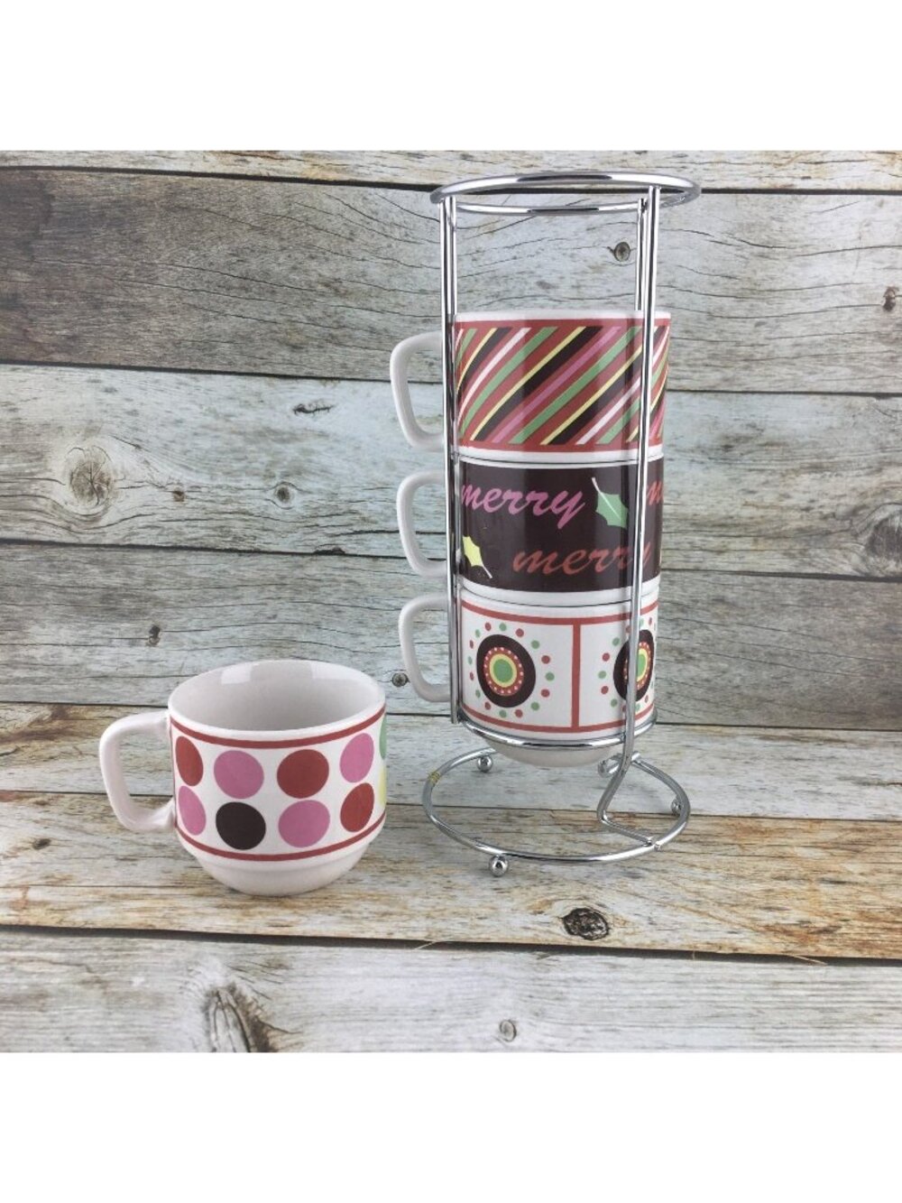 Retro CYPRESS HOME Espresso Stackable Multi Color Design Coffee Cup Caddy Set 4